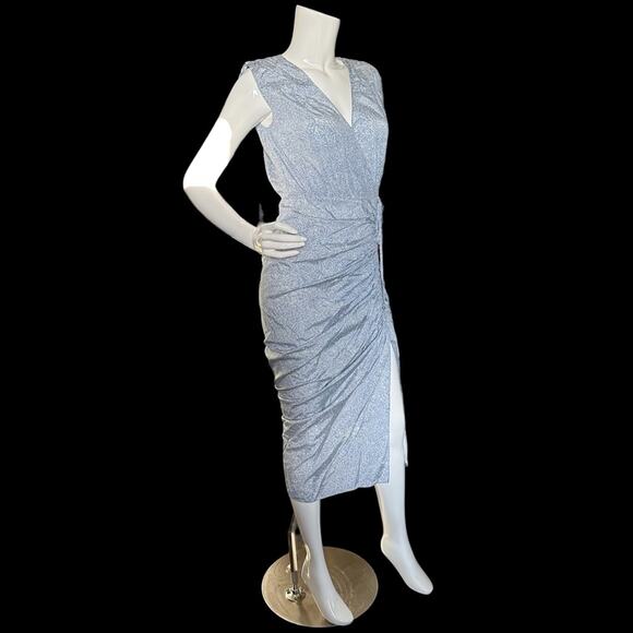 VERONICA BEARD Teagan Floral Silk Dress - Ruched MIDI Blue and white Small 4 - Picture 12 of 13